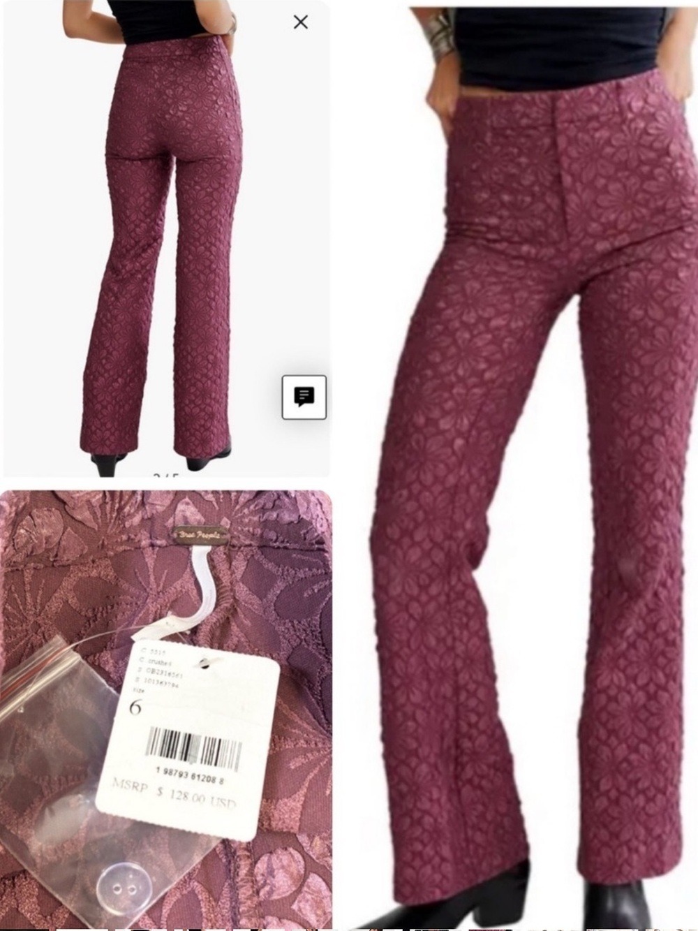 NWT Free People Runaway Floral Flare Pants
Crushed Berry Floral Textured Size 6